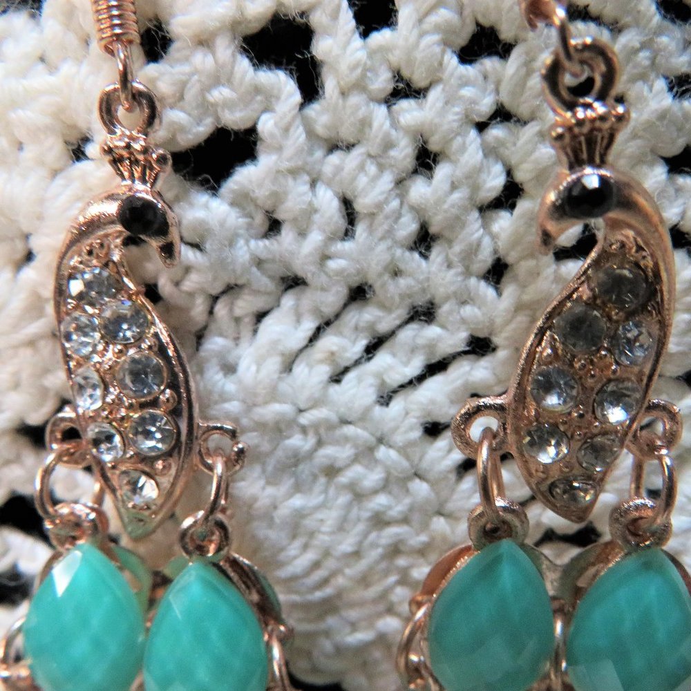 Peacock Dangle Figural Articulated Earrings 2.5" NEW LOWER PRICE - Picture 2 of 10